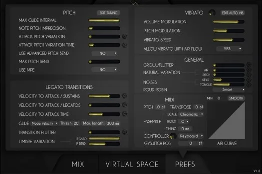 VHorns Saxophones interface