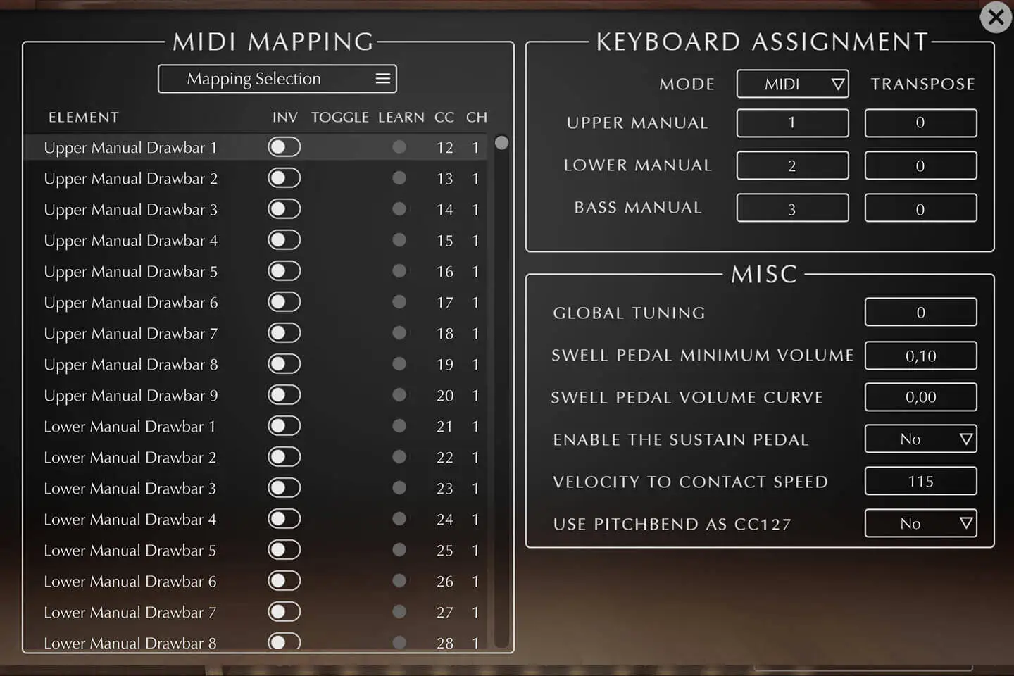 MIDI settings and Mapping