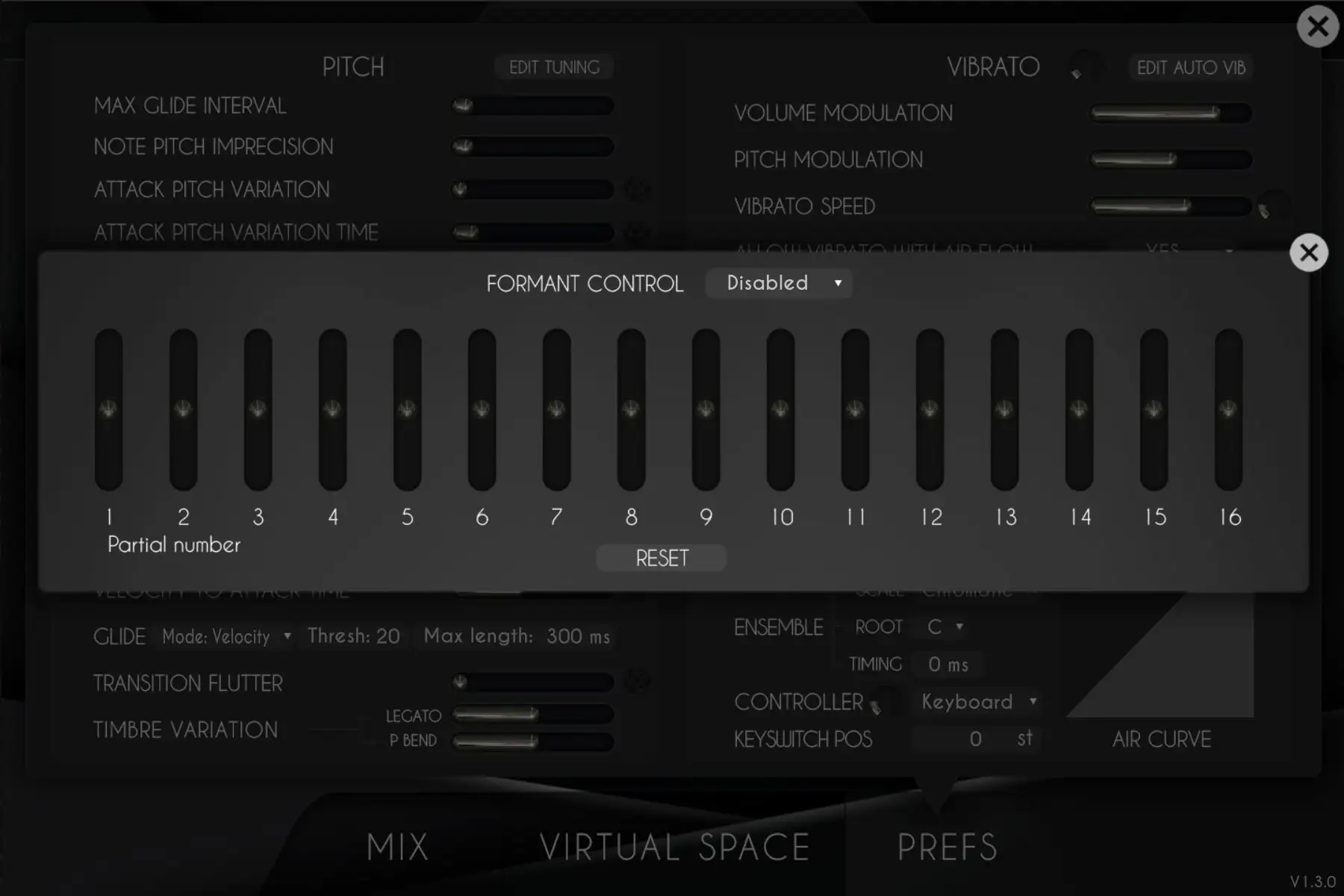 Formant control / Microtuning / Volume adjustment