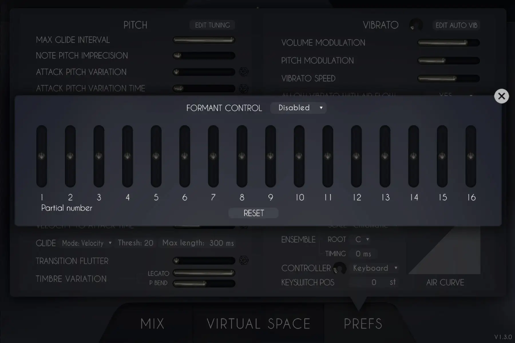 Formant control / microtuning / Volume adjustment